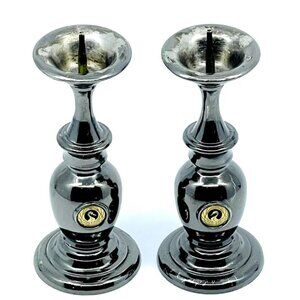 VTG MCM Japan Silver Plate Pair of Crane Shabbat Candlestick Holders Pricket 5"